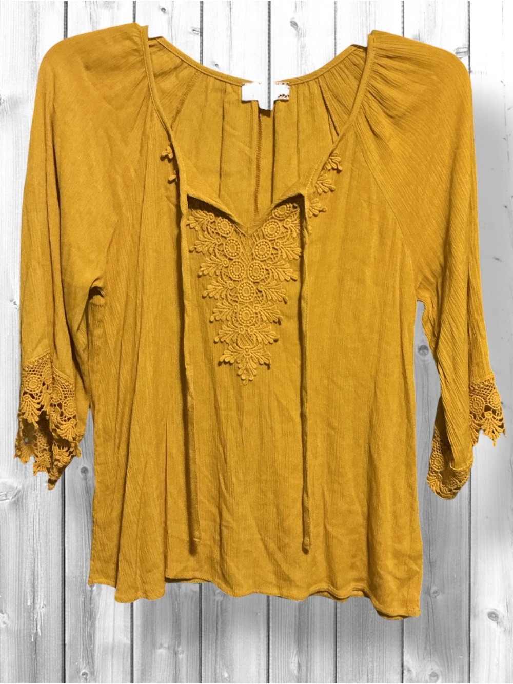 🌼Corvia Boho Crochet -Trim Peasant Blouse - Mustard